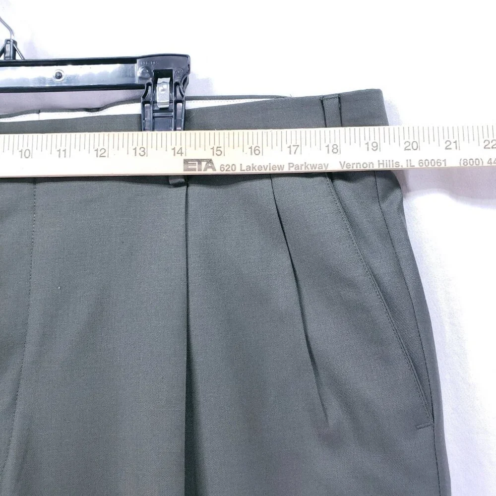 Paul Fredrick 100% Wool Italy Dark Sage Green Pleated Dress Pants Trousers 40R